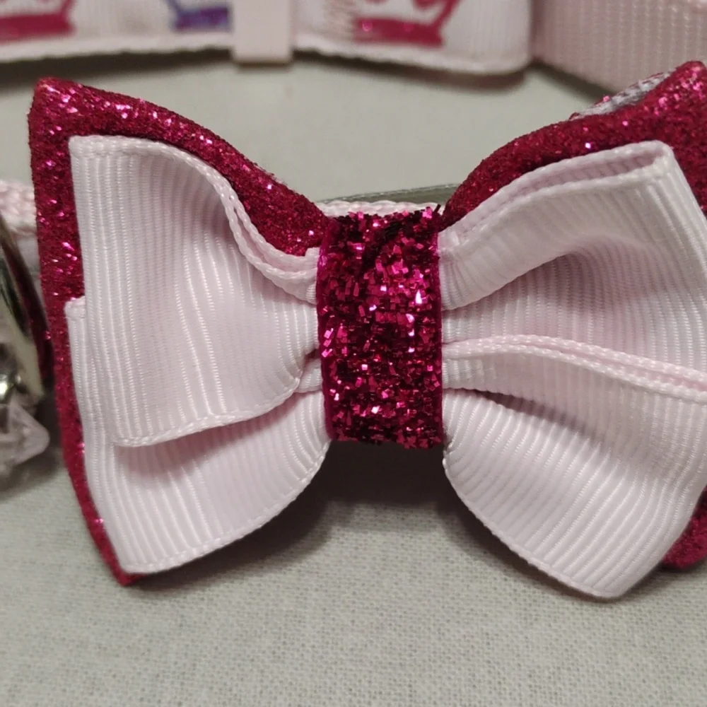 New! Top Paw Pink and Burgundy Pink With Glitter Bow Tie Collar Size Small